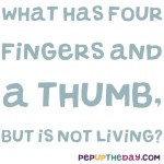 Riddle: What has four fingers and a thumb, but is not living?
