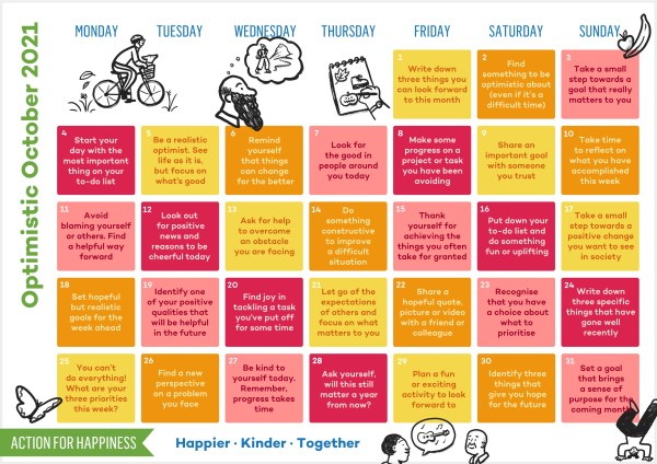 Action For Happiness Calendar - October 2021 - Optimistic October