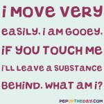 Riddle: I move very easily, I am gooey, If you touch me I'll leave a substance behind. What am I?