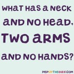 Riddle: What has a neck and no head, two arms and no hands?