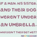 Riddle: If a man, his sister, and their dog weren’t under an umbrella, why didn’t they get wet?