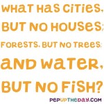 Riddle: What has cities, but no houses; forests, but no trees; and water, but no fish?