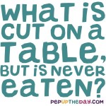 Riddle: What is cut on a table, but is never eaten?