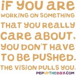 Quote of the Day - If you are working on something that you really care about, you don't have to be pushed. The vision pulls you. - Steve Jobs