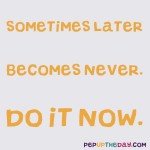 Quote of the Day - "Sometimes later becomes never. Do it now."