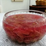 Dish of the day - 12th June 2020 - Rhubarb in raspberry jelly. Served with Greek yoghurt.